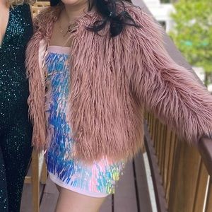 1. State Faux Fur Dusty Mocha Pink Shaggy Crop Hip Style Coat Size Medium